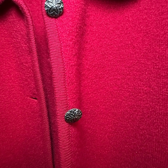 Talbots Cherry Red 100 % Wool Collared Sweater with Silver Buttons - Picture 4 of 8